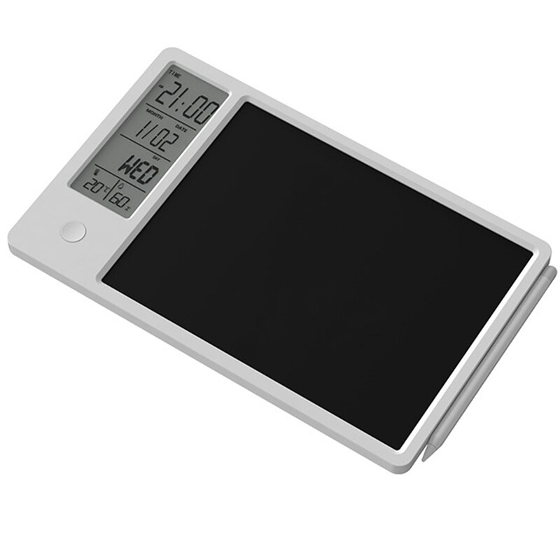 Digital Clock Calendar LCD Writing Pad - Temperature Humidity Display - White ABS