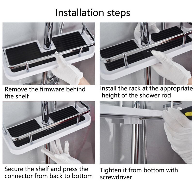 Adjustable Bathroom Pole Shower Shelf Shower Caddy Organizer Shower Head Stand Soap Shampoo Storage Rack Lifting Rod Shower Tray