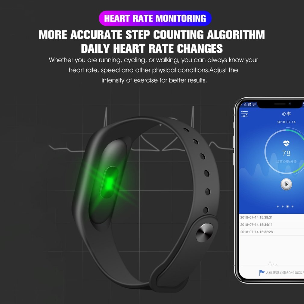 Unisex OLED Activity Wristband Tracker Waterproof Smart Bracelet Heart Rate Blood Pressure Electronic Customization