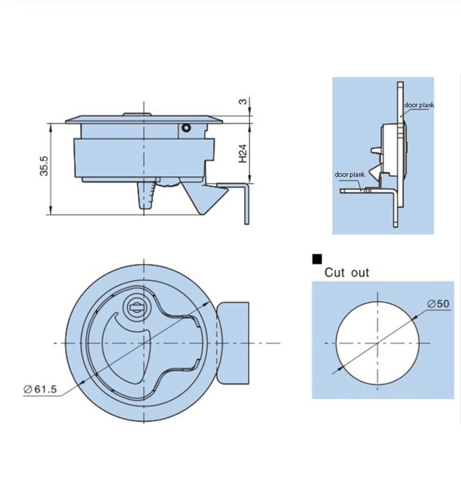 ISURE Marine Boat Locking Flush Pull Latch Hatch Lift 2"D 316 Stainless Steel