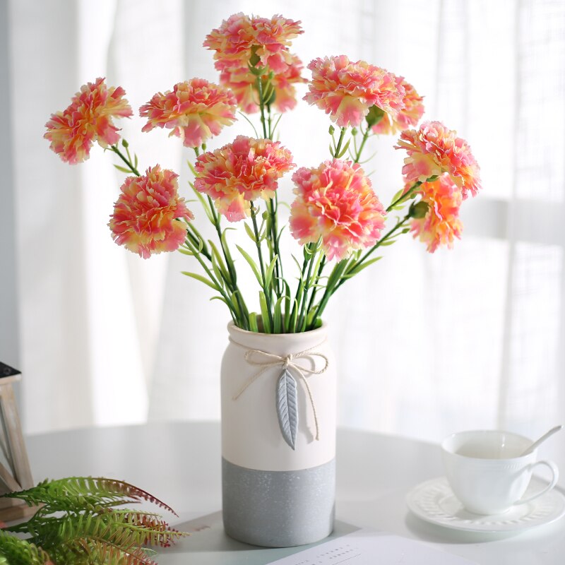 10 Stks/set Zijde Anjer Kunstbloemen Bundel Rood Geel Roze Nep Anjers Boeket Wedding Party Centerpiece Decoratie