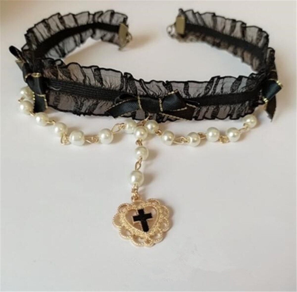 Cinta para el pelo de sirvienta con lazo cruzado, correa cruzada de encaje estilo japonés Vintage, accesorios diarios para el cabello, pendiente B783: style 4