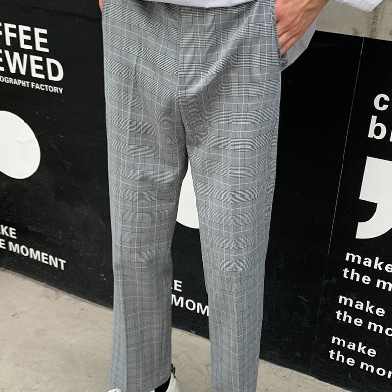 Herfst Pak Broek mannen Mode Business Casual Plaid Broek Man Streetwear Wilde Losse Rechte Jurk Broek Mannen M-XL