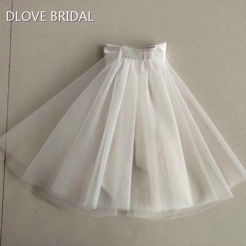 Style mignon court voile de mariée accessoire de mariage deux couches avec nœud en Satin ceinture