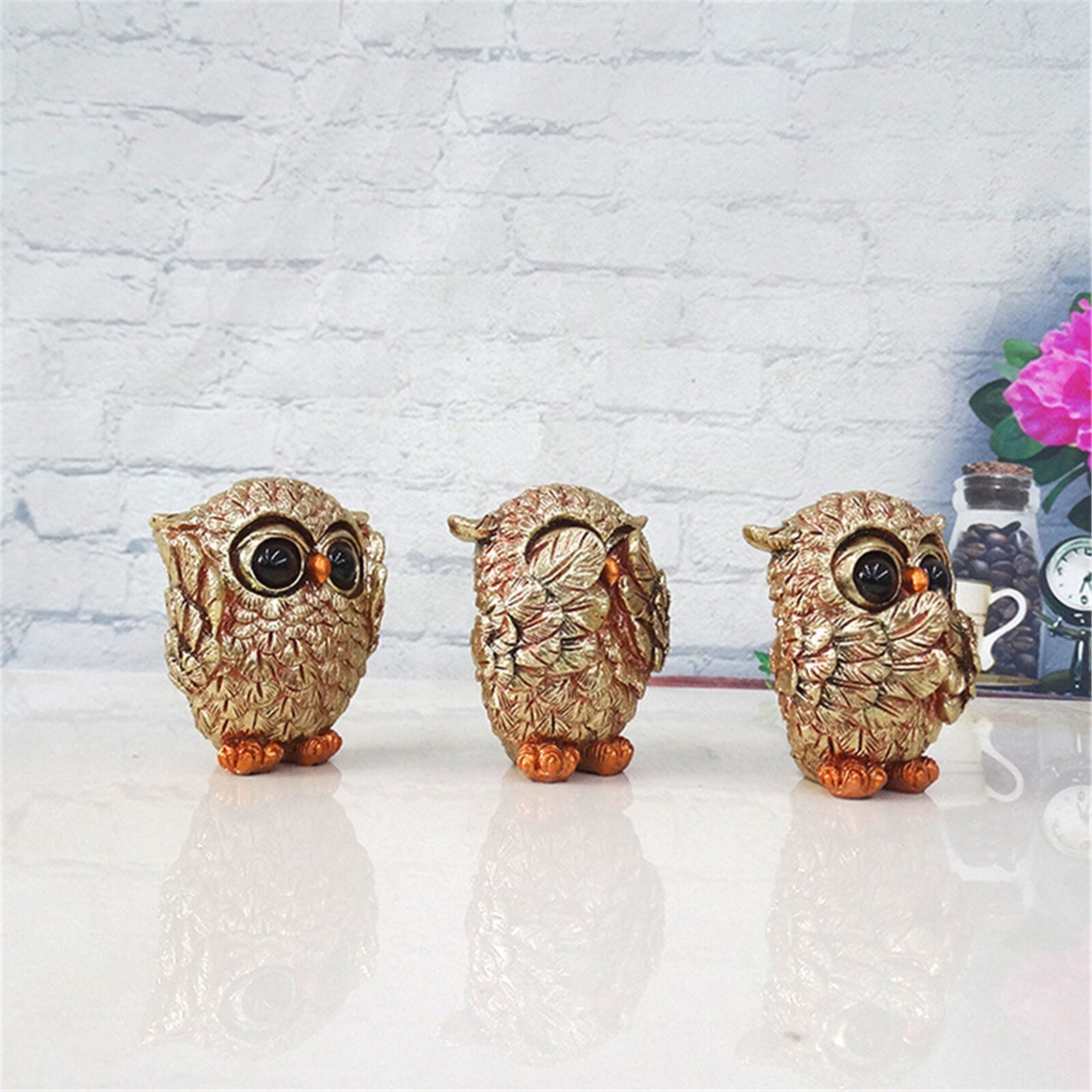 3 Owl Figurines Decor See No Evil Hear No Evil Speak No Evil Cute Owl Statue Crafted Animal Sculpture Ornament for Home Office T