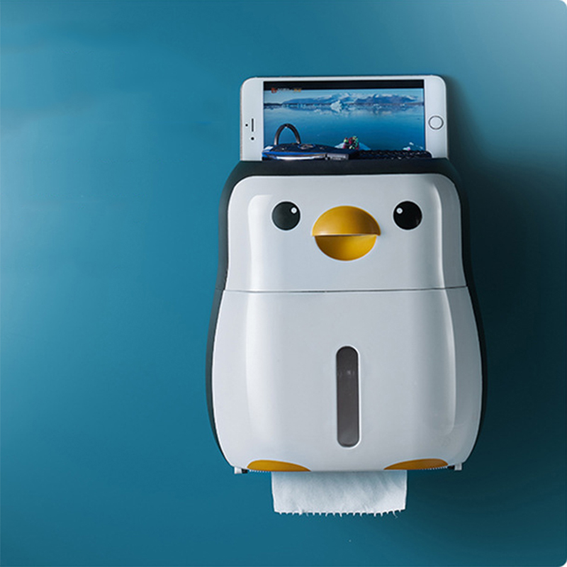 Penguin Toilet Paper Holder Portable Waterproof Wall Mounted Storage Box Tray Tissue Box Organizer Bathroom Accessories