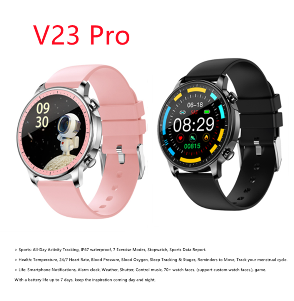V23 pro damen-smartwatches mit temperaturanzeige und full-touch-fitness-tracker;  ip67 wasserdichte herren-smartwatches mit blutdruckmessung
