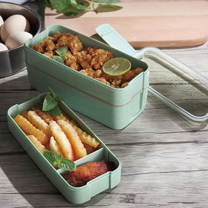900Ml Draagbare Microwavable 3 Layer Lunchbox Met Compartimenten Lekvrij Bento Box Geïsoleerde Voedsel Container Met Lepel En Vork