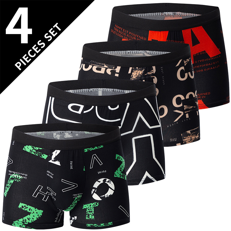 4-teilige Herrenmode-Druck-Mix-and-Match-Unterwäsche, Strandshorts, bequem, atmungsaktiv, Teenager, Übergröße 5XL6XL Boyshort.: XXXL / Blau