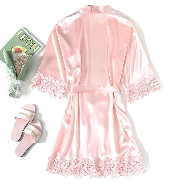 Champagne Bruid Bruidsmeisje Bruiloft Gewaad Kant Nachtkleding Homewear Sexy Satijnen Badjas Jurk Vrouwelijke Nachthemd Intieme Lingerie