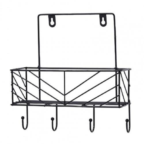 Wall-Mounted Storage Rack Double Layer Load Bearing Wall Hanging Iron Storage Rack Organizer with Hanger for Bathroom Home: Black Single Tier