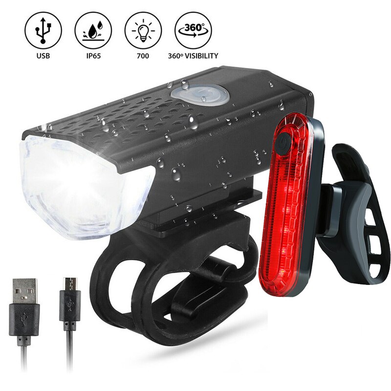 Luces LED de bicicleta recargables por USB, faro trasero para ciclismo de montaña o carretera, a prueba de agua, accesorios para bicicleta: Set B