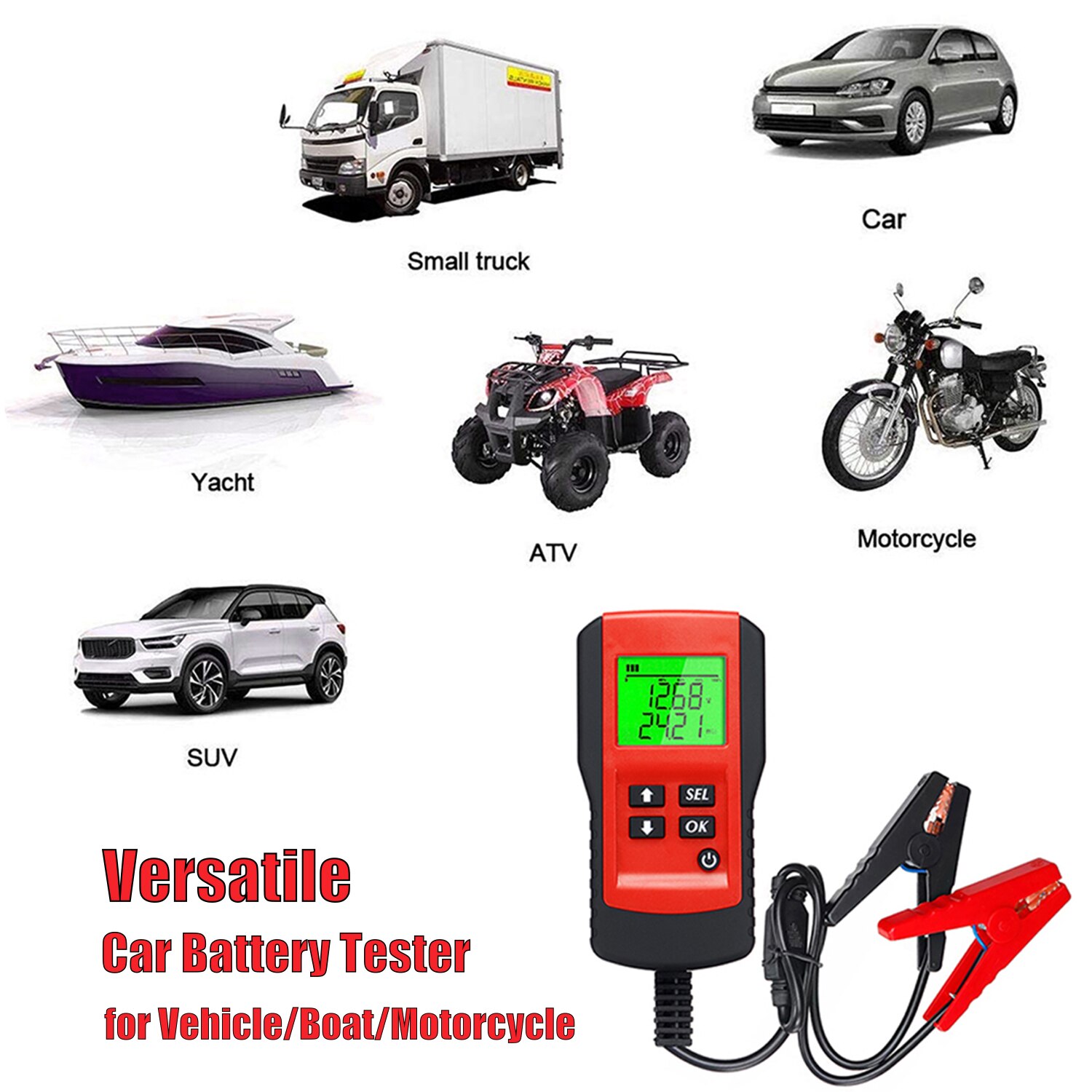 Battery Tester Car Battery Load Tester 12V 100-9999CCA Digital Battery Analyzer for Cars and