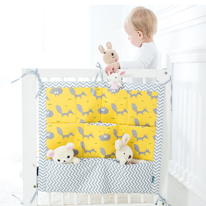 Neue Babybett Bett Hängen Lagerung Tasche Krippe bett Organizer Lagerung Tasche 60*50cm Spielzeug Windel Tasche für Krippe Bettwäsche Set flaming: Yello Fox