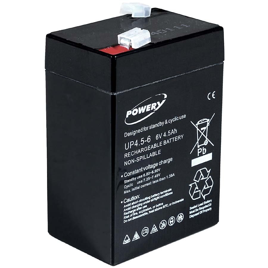 Powery Batería de GEL para Vehículo infantil Peg Perego Feber Injusa Smoby Diamec 6V 4,5Ah (Reemplaza también 4Ah 5Ah)