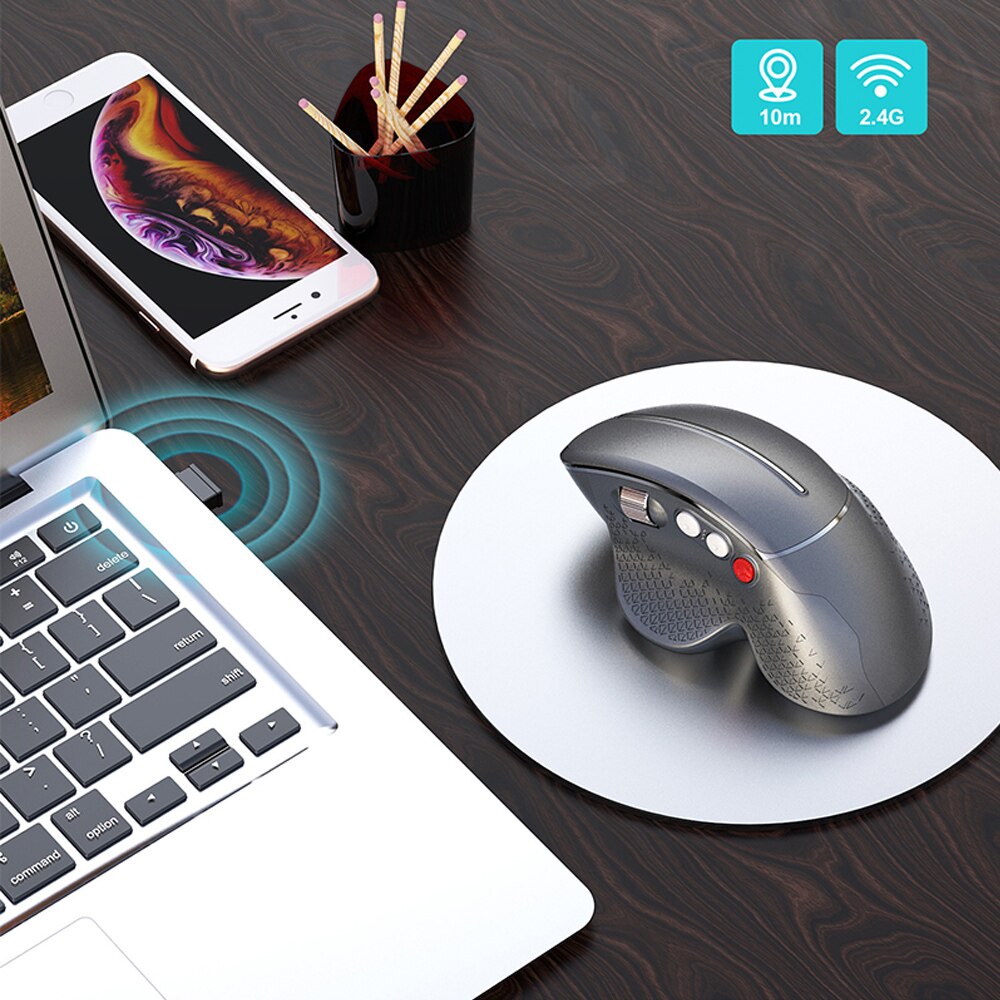 Ratón inalámbrico Vertical para juegos, Mouse ergonómico con rueda lateral para PC/portátil, 6 botones, 2,4 GHz