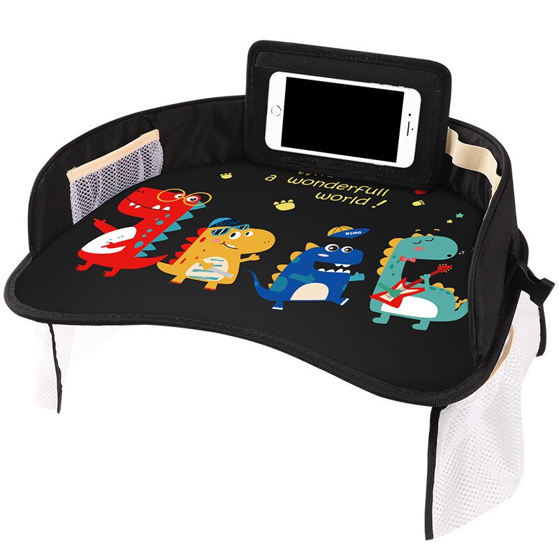 Kinderen Draagbare Plaat Tafel Voor Auto Kind Tafel Opslag Baby-autozitje Cartoon Kinderwagen Kinderen Speelgoed Voedsel Water Houder Bureau: black
