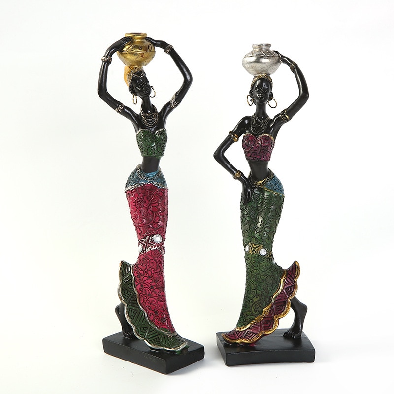 Buf 22cm afrikansk kvinna staty harts hantverk heminredning skulptur europeisk stil enkla hus inredning ornament