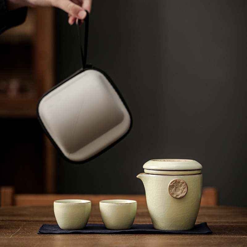 Resetservis en kanna tre koppar expresskopp keramisk tekopp utomhus tedricksutrustning bärbar väska: Ljus silver