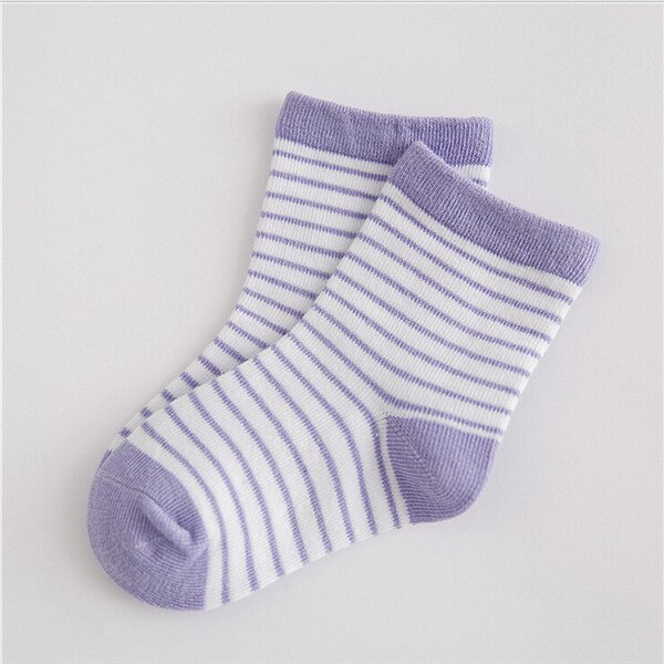 Spring Autumn Baby Socks Lovely Stripe Socks Absorb Sweat Cotton Baby Sock Thin Funds Children Socks 5 Colors: Purple / L