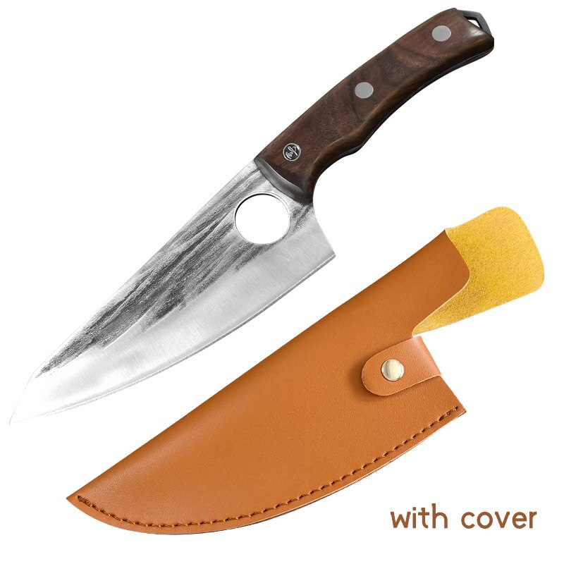 Kitchen Knife High Carbon Steel Butcher Meat Chopping Cleaver Knives Wenge Wood Handle Handmade Forged Chinese Chef Knife: Style D with cover