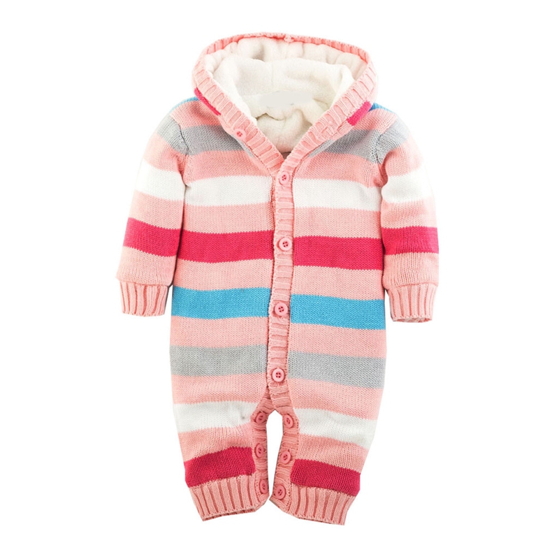 Kids Baby Jongens Meisjes Trui Jumpsuit Brei Haak Kapmantel Baby Kinderen Winter Gestreepte Geborsteld Dikke Warme Uitloper Kleding
