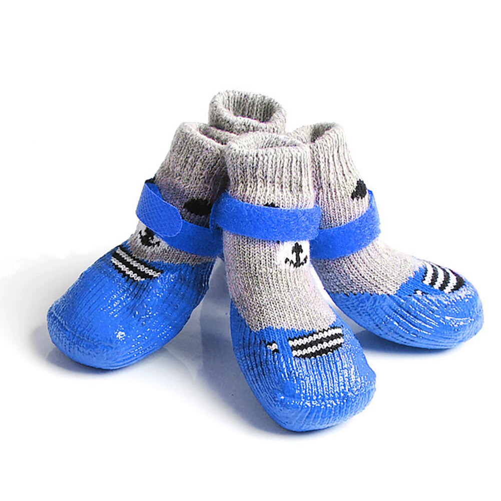 2pair Dog Socks Strong Traction Control Scratchproof Home Anti Slip Elastic Winter Pet Supplies Keep Warm With Adjustable Straps: Blue / L