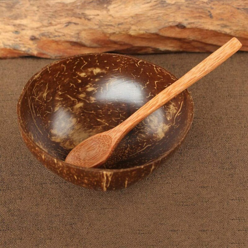Cuenco de cáscara de coco de 12-15cm, Bol de madera Natural para batidos, postres, ensaladas y frutas, juego de vajilla para el hogar: Set