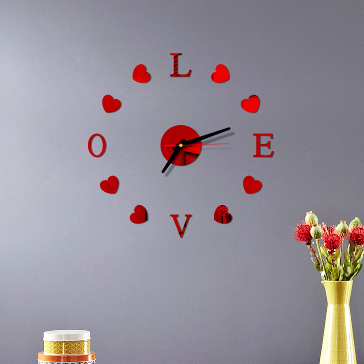 AA DIY Wall Clock Solid Color Frameless Acrylic Wall Clock Kit for Living Room Bedroom Office(Red/Black/Golden/Silver)