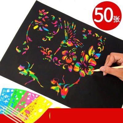 Børns farverige skrabepapir 50 100 farve håndlavede graffiti giftfri skrabepapir