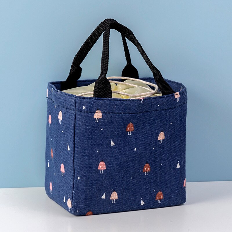 Cartoon Printing Insulation Lunch Bag Food Thermal Waterproof Handbag Student Office Worker Portable High-Capacity Storage Tote: navy blue person