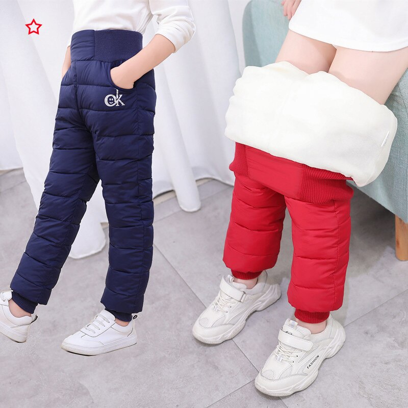 Girls Boys Winter Pants Cotton Thick Warm Trousers Children 3-14 Year Waterproof Ski Clothing Elastic High Waisted Pant