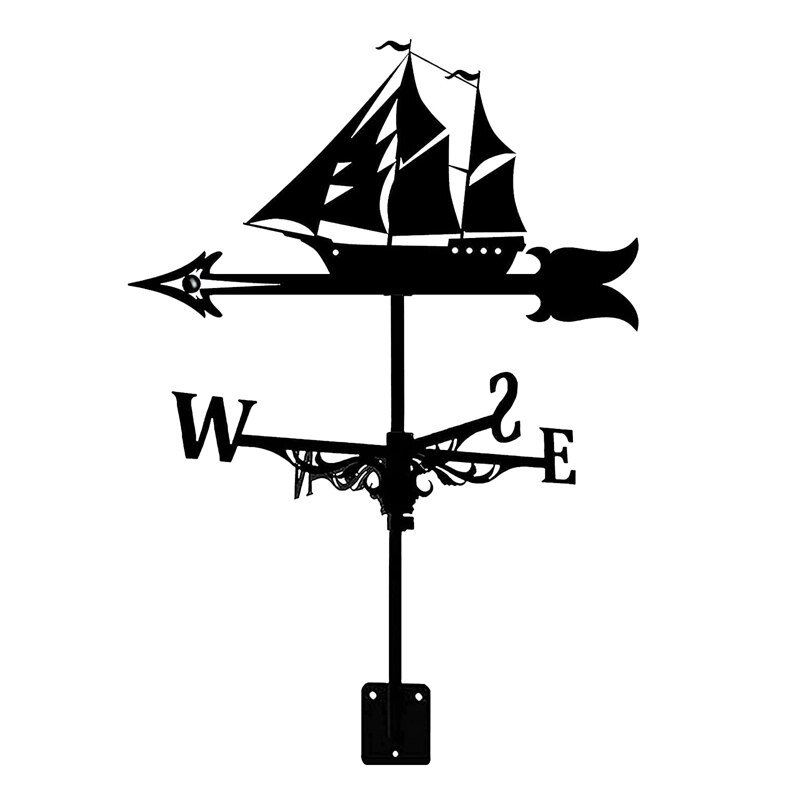 Sailboat Weather Vane - Retro Sailboat Weathervane Silhouette, Decorative Wind Direction Indicator For Outdoor Yard Roof: Default Title