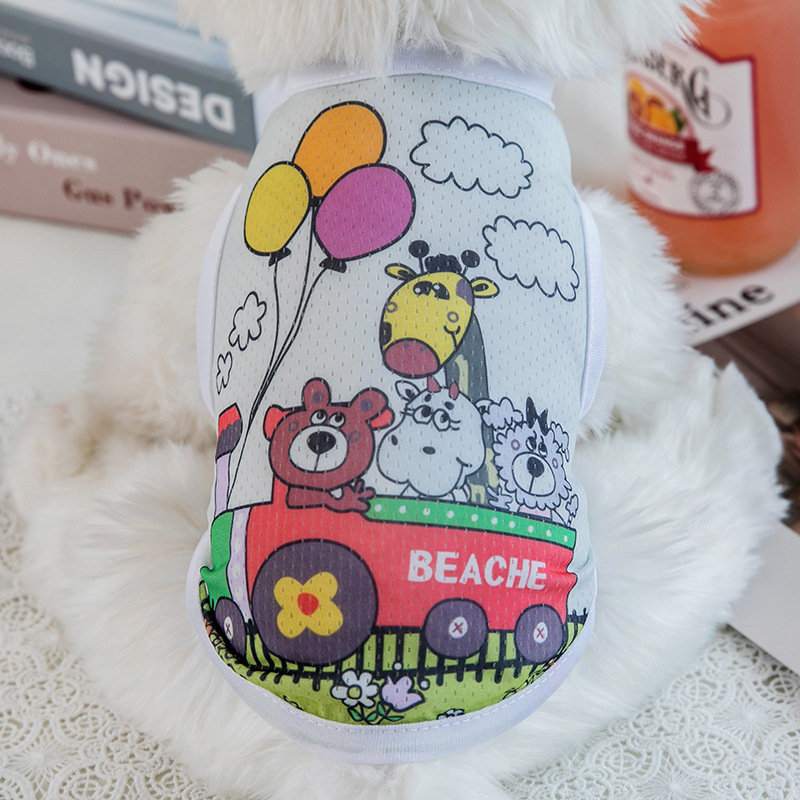 Ropa de verano de seda de hielo para mascotas, chaleco transpirable con estampado de dibujos animados de animales, para gatos, Yorkshire, cachorro