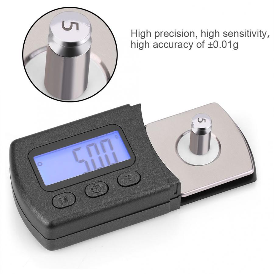 Bærbar lcd digital patron stylus kraft skala 0.01g meter gauge baggrundsbelysning høj præcis sporing måler 5g kalibreringsvægt