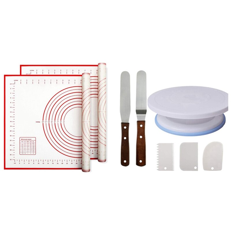 1 stuk plastic taartdraaiplateau roterende taart van plastic & 2 stuks siliconen bakmat antislip siliconen bakmat antiaanbak