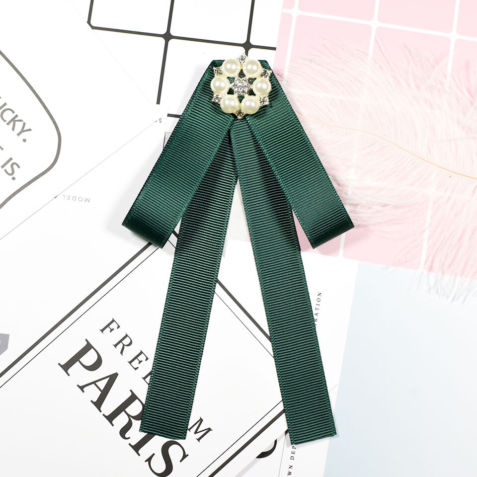 Broches nœud papillon avec strass | Broches en tissu, broche de chemise, col de chemise, broche de col de perle, mignon pour femme: Green