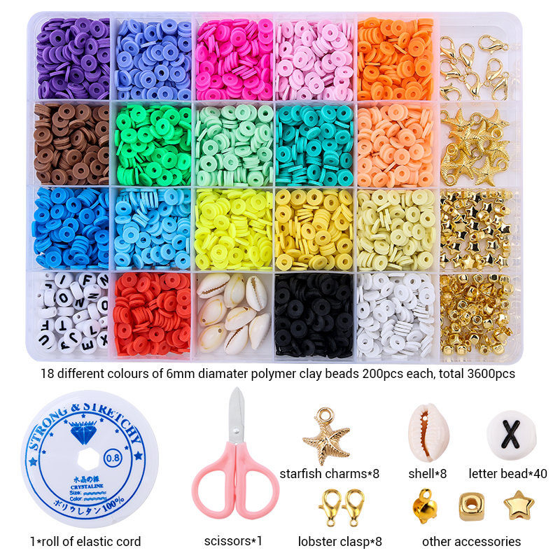 15Slots 6mm Flache Polymer Clay Perlen DIY Schmuck Kennzeichnung Perlen Set Mit Anhänger Charms Für DIY Schmuck Machen armbänder Halskette: 24slots