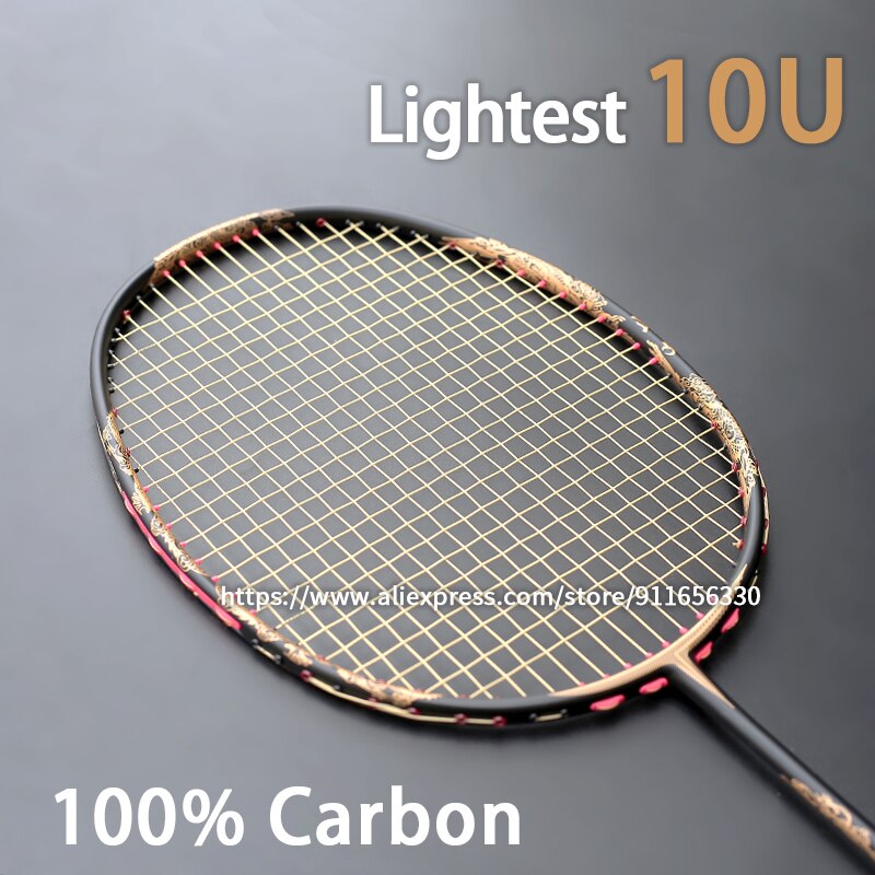 Super Licht 10U 52G 100% Carbon Fiber Badminton Rackets Strung Tassen 22-30LBS Professionele Training Racket Snelheid Sport Volwassen: YELLOW