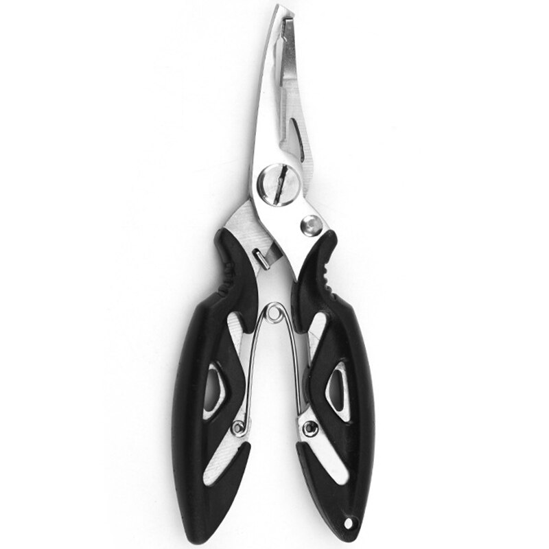 Pince de pêche multifonction, ciseaux à nez dentelé étroit, pince à mâchoire à ressort, ligne de tresse, coupe-leurre, dissolvant de crochet: Black