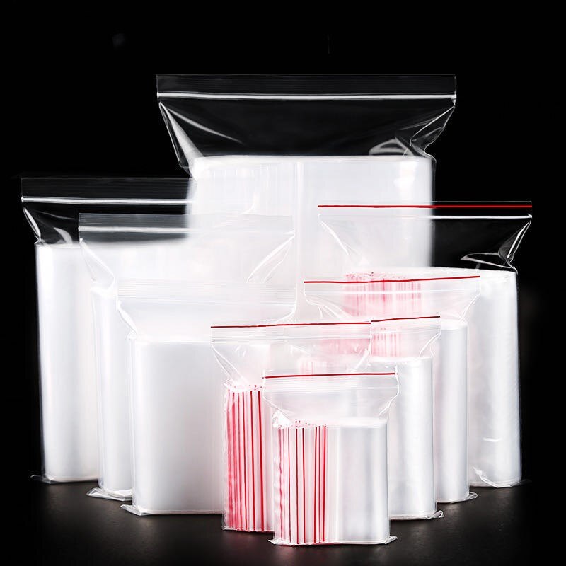 100 Stuks Plastic Zakken Sieraden Zip Rits Lock Hersluitbare Poly Clear Verpakking Zakken Verschillende Grootte