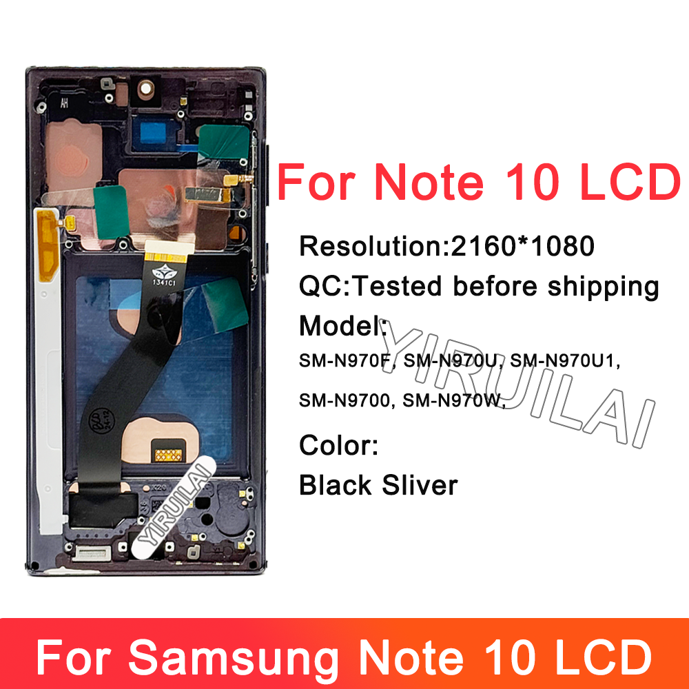 100%  testskærme til samsung note 10 med ramme lcd-skærm 6.15 " note 10 sm-n970f n970a n970f/ ds  n970n lcd tft-skærmdele