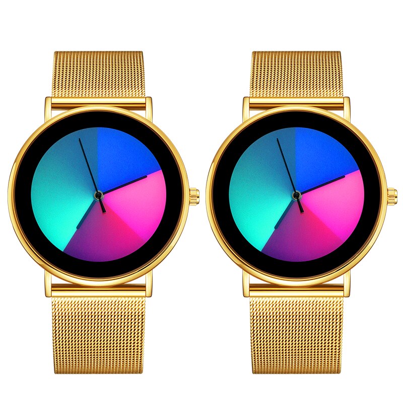 Changing Color Casual Quartz Women Watches Girl Wristwatch Stainless Steel Female Watch Clock Reloj Mujer: Couple-SteelGold