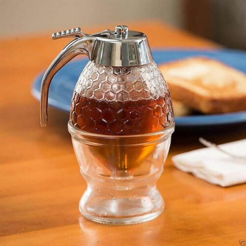 200ml honungsjuice sirap dispenser praktisk akryl kruka burk 1 kopp akryl bikupa med avtryckare stativ