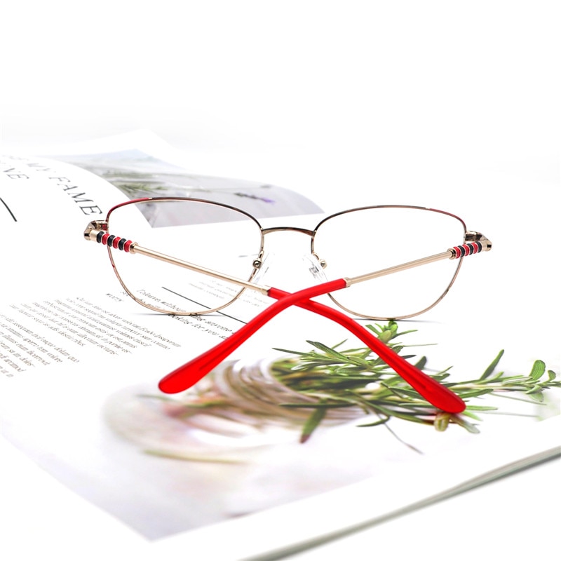 LUCIDIE Female Clear Lens Glasses Frame Women Metal Cat Eye Eyeglasses Oversized Frame Myopia Eyeglasses