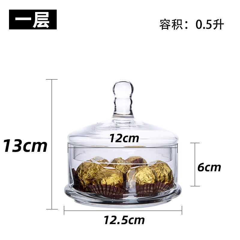 Crystal Candy Jar Transparent Glass with Lid Four Floors Food Storage Tank Home Use Desktop Multi-layer Decoration Glass Jar: 1 layer