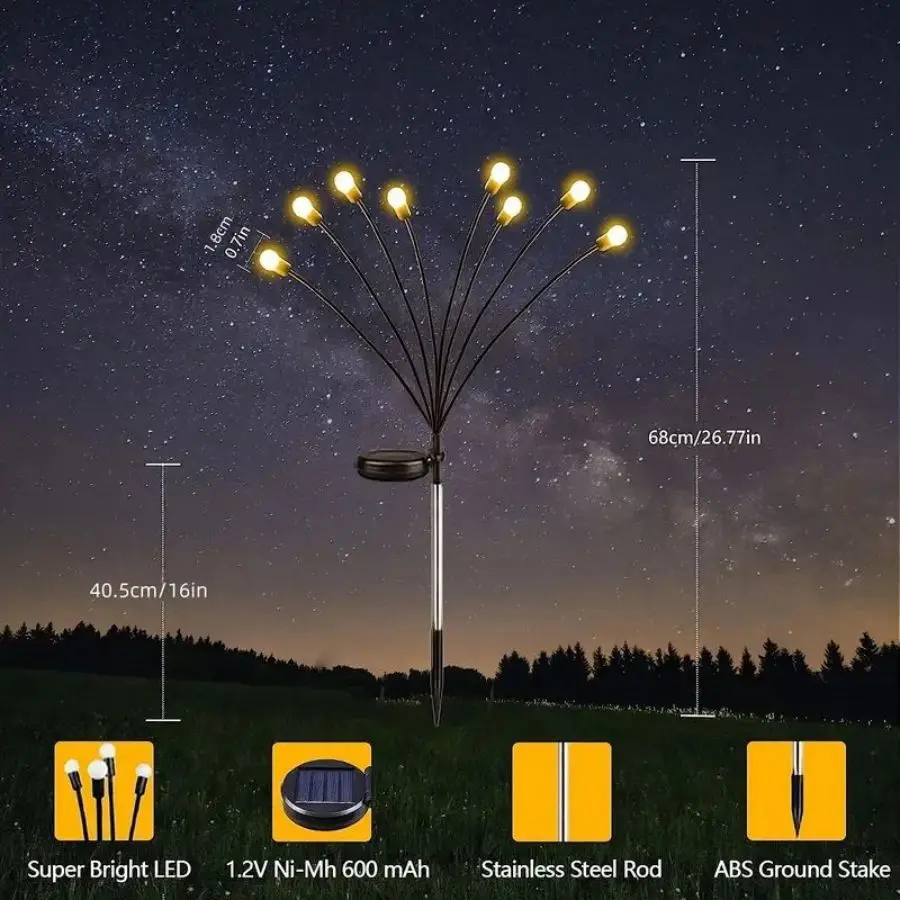 LED-tuinverlichting op zonne-energie Aangedreven Firefly Lights Outdoor waterdichte levendige tuinverlichting voor terraspaddecoratie, warm