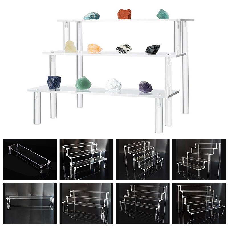 1-5 Tiers Acrylic Display Stand Jewelry Rack Shelf Doll Figure Collection Storage Rack Home/Shop Counter Display Ladder Shelf