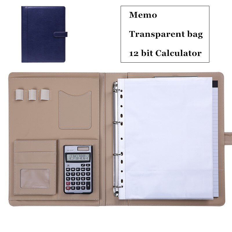 Luksusowy Organizer notatnik A4 klamra segregator Folder torba na dokumenty teczki z kalkulatorem notatnik artykuły papiernicze: C Dark blue