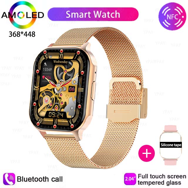 HK26 Inteligentny zegarek Mężczyźni Kobiety 2,4-calowy ekran AMOLED Bluetooth Połączenie Muzyka NFC AI Głos Niestandardowa tarcza sport zdatność naganiacz zwierza Smartwatch: żółty